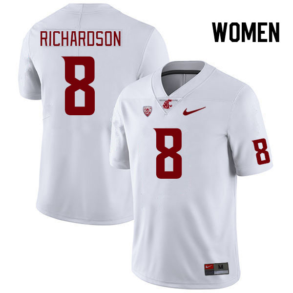 Women #8 Devin Richardson Washington State Cougars College Football Jerseys Stitched Sale-White - Click Image to Close